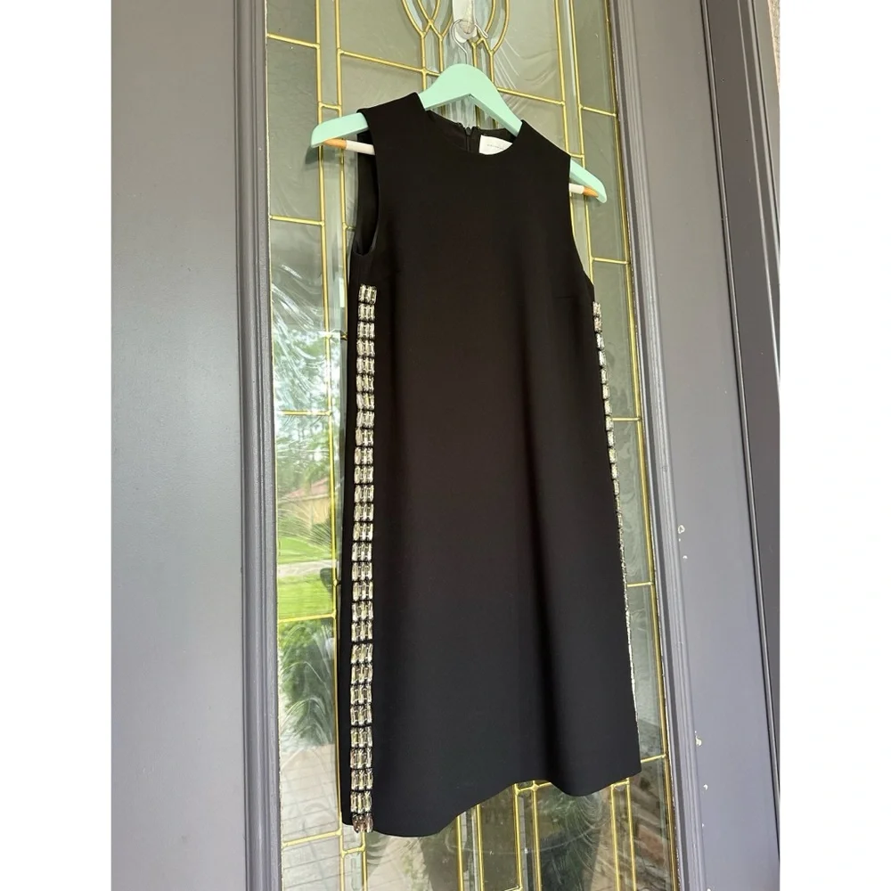 Victoria Beckham black crepe shift dress with side crystal embellishments sz 0 - Picture 3 of 13